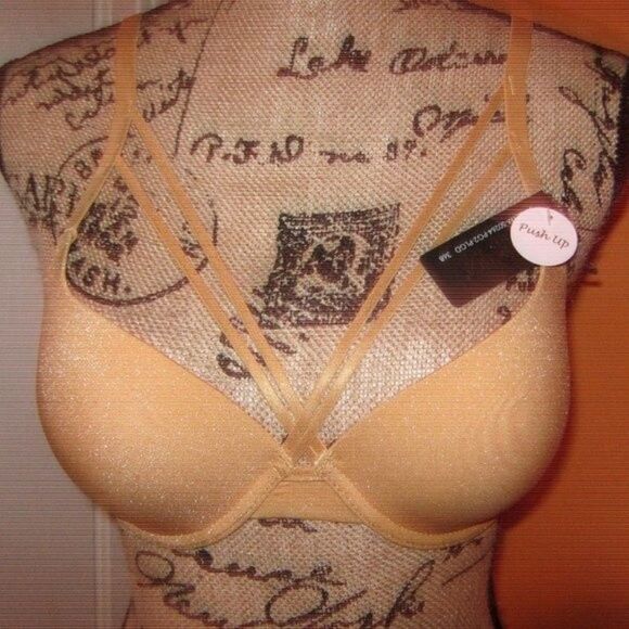 Youmita Pale Gold Glittery Fabric Cross Front 38B Bra NWT - Picture 10 of 11